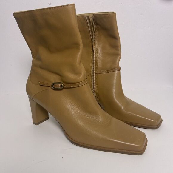 MARKON Women’s Ankle Boots Sz 10M Beige Side Zip 3.25in Heel Square Toe - Picture 1 of 8